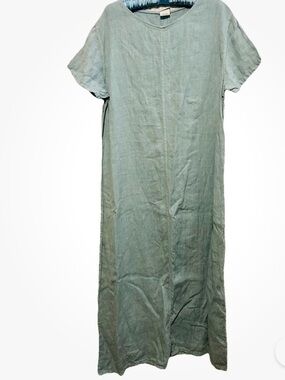 Marc Ware Dress L Blue Linen Lagenlook Art to Wear Boho Hippie Summer Maxi Shift